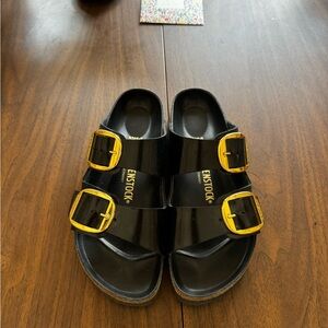 Birkenstock Black Sandals with Gold Buckles